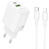 СЗУ Borofone BN27 Fuente PD20W+QC3.0 (1USB-A/1C) + кабель Type-C to Lightning White