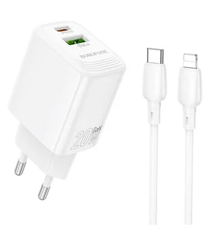 СЗУ Borofone BN27 Fuente PD20W+QC3.0 (1USB-A/1C) + кабель Type-C to Lightning White