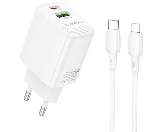 СЗУ Borofone BN27 Fuente PD20W+QC3.0 (1USB-A/1C) + кабель Type-C to Lightning White