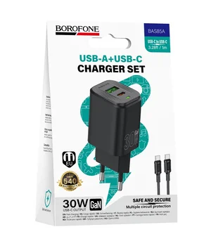 СЗУ Borofone BAS85A Star PD30W+QC3.0 (1USB-A/1C) + кабель Type-C to Type-C Black