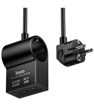 СЗУ Hoco AC33 Win 1 position 30W QC+PD (1USB-A/2C/1Socket) (1.5m) Black