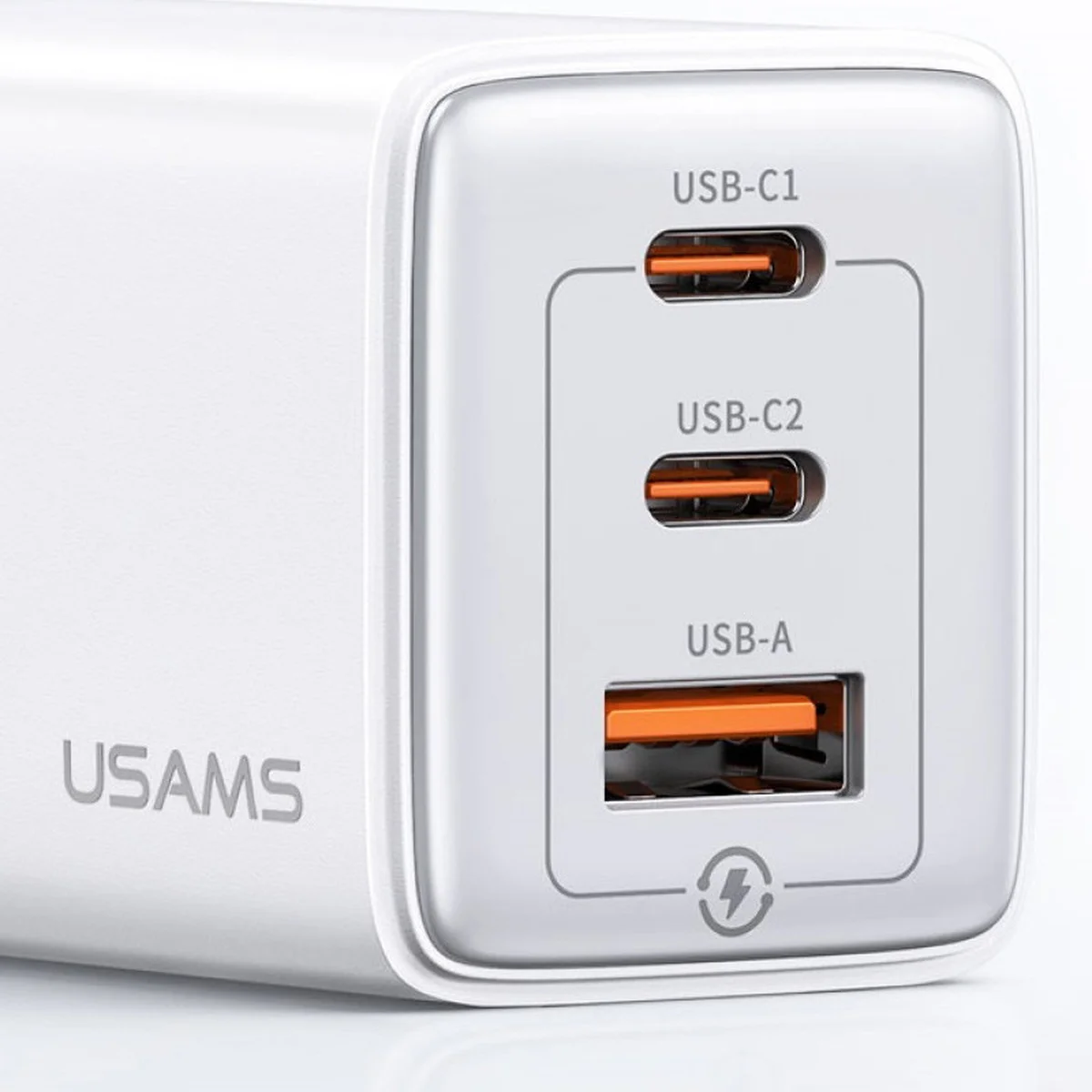 СЗУ Usams US-CC180 65W ACC 3 Ports GaN Sandru series White