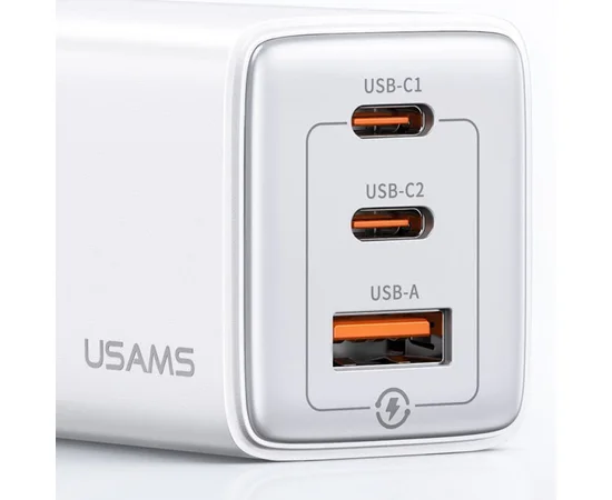 СЗУ Usams US-CC180 65W ACC 3 Ports GaN Sandru series White
