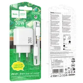 СЗУ Hoco CS55A Surplus PD30W+QC3.0 (1USB-A/1C) + кабель Type-C to Lightning White