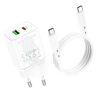СЗУ Borofone BN7 PD20W+QC3.0 (1USB-A/1C) + кабель Type-C to Type-C White