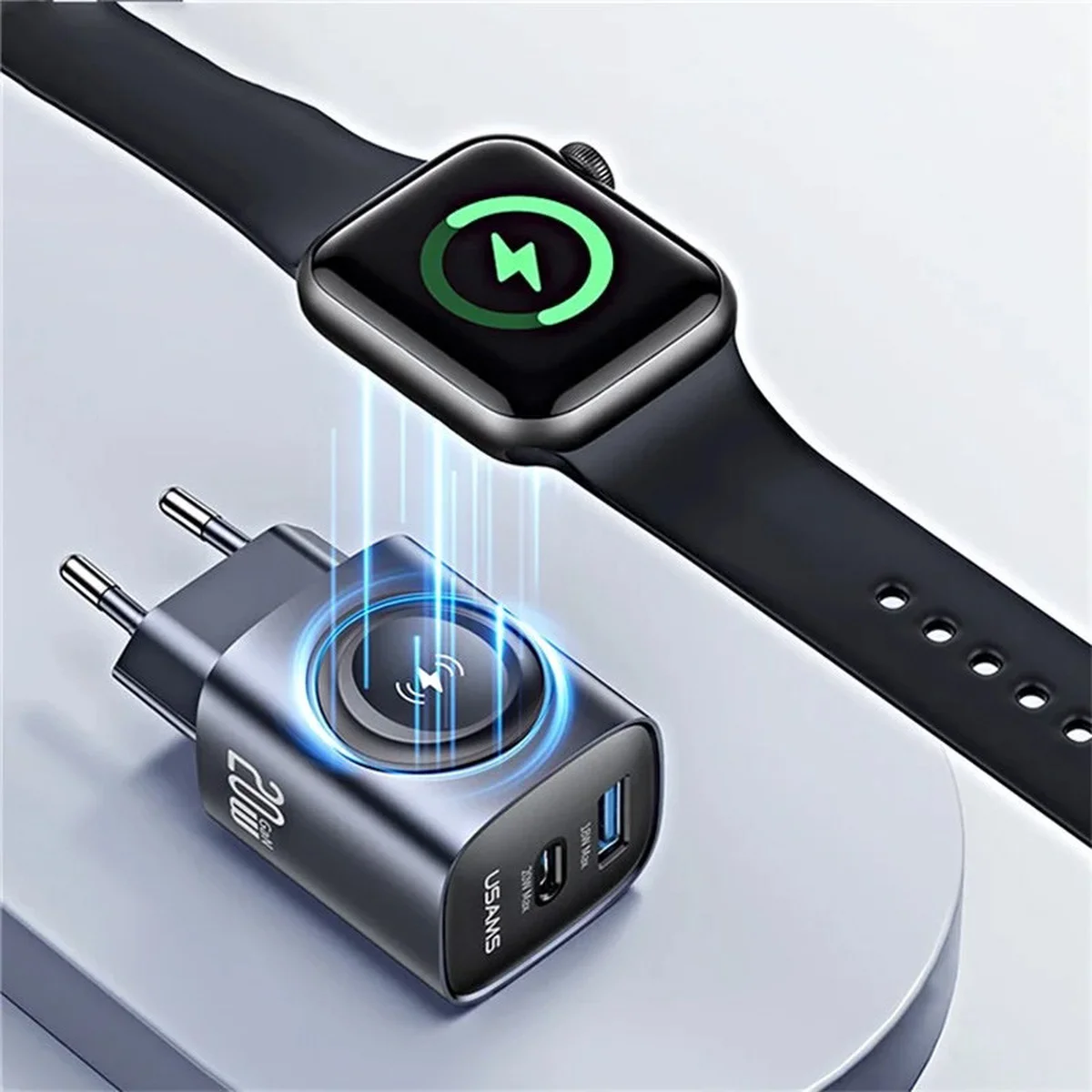 СЗУ Usams US-CC293 T67 Multifunctional iWatch Charger 20W (1USB-A/1C) Tarnish
