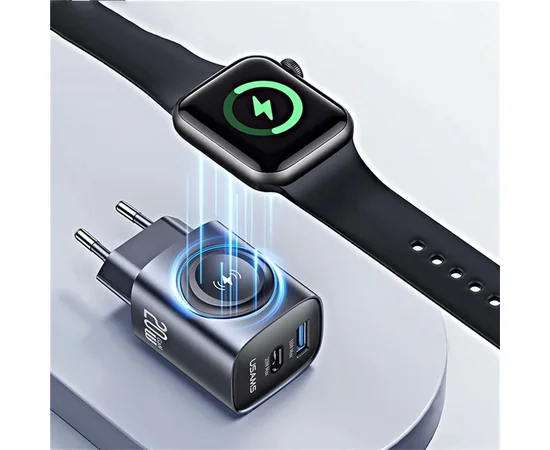 СЗУ Usams US-CC293 T67 Multifunctional iWatch Charger 20W (1USB-A/1C) Tarnish