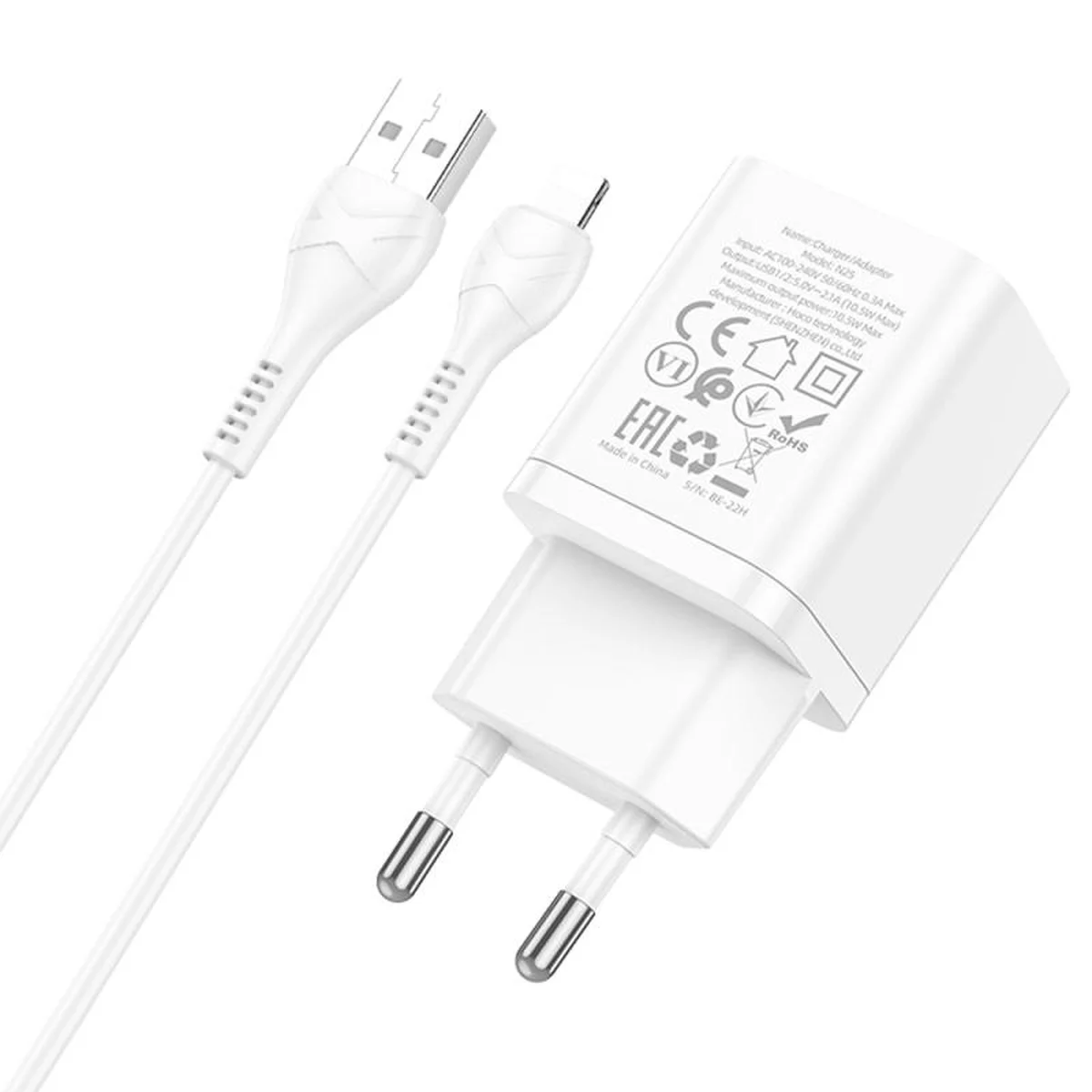 СЗУ Hoco N25 Maker (2USB-A) + USB to Lightning White
