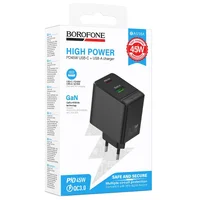 СЗУ Borofone BAS16A Erudite PD45W+QC3.0 (1USB-A/1C) Black