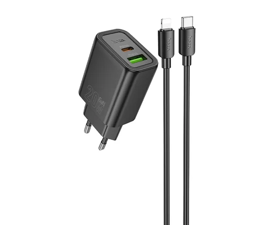 СЗУ Hoco N61 Gentle PD20W+QC3.0 (1USB-A/1C) + кабель Type-C to Lightning Black