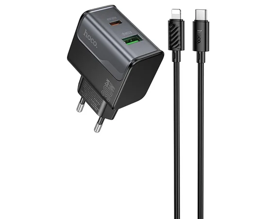 СЗУ Hoco CS73A Star Speed PD30W+QC3.0 (1USB-A/1C) + кабель Type-C to Lightning Midnight Black