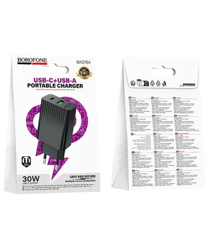 СЗУ Borofone BAS76A Source PD30W+QC3.0 (1USB-A/1C) Black