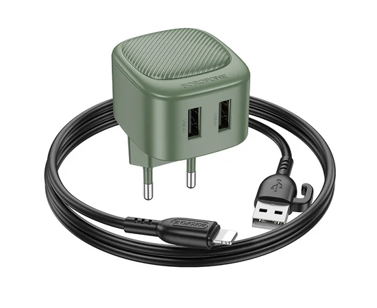 СЗУ Borofone BAS21A Special (2A) + Lightning Olive Green