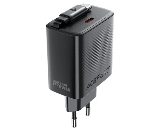 СЗУ Acefast A110 GaN With Retractable Cable Type-C PD30W (1USB-C) Black