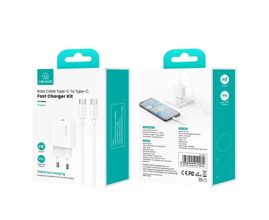 СЗУ Usams US-CC226 Kit-Yi Ser. 20W (1USB-C) + кабель Type-C to Type-C White