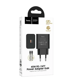 СЗУ Hoco N77 Star PD45W (1USB-C) + кабель Type-C to Type-C Black