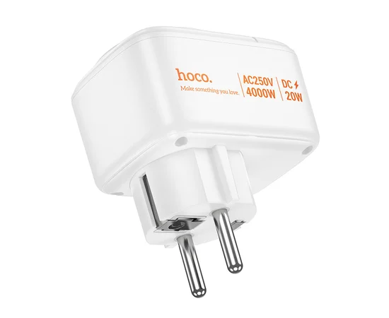 СЗУ Hoco AC26 Changer Outlet Extender 20W (2USB-A/1C/1Socket) White