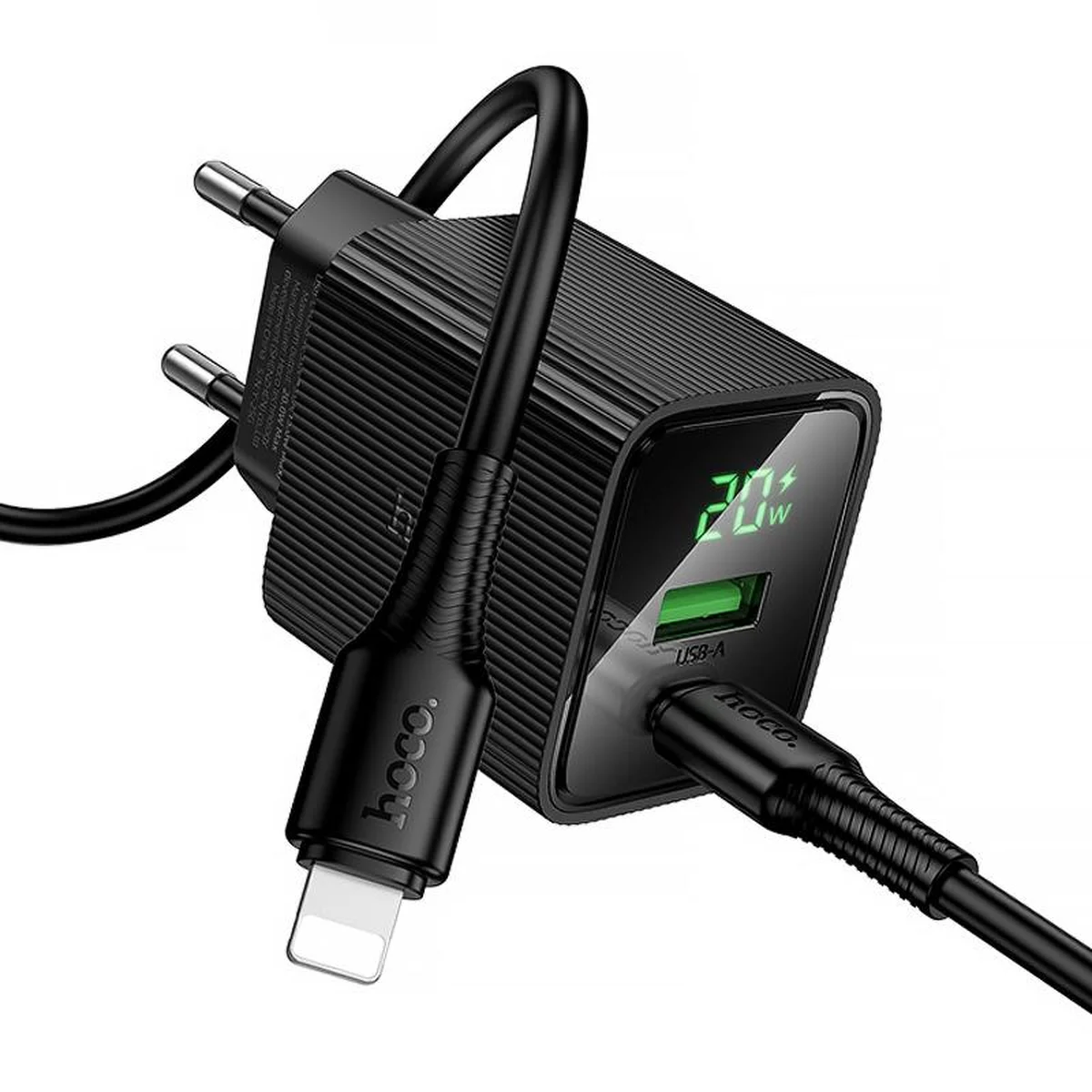 СЗУ Hoco CS83A Excellent with digital display PD20W+QC3.0 (1USB-A/1C) + кабель Type-C to Lightning Black