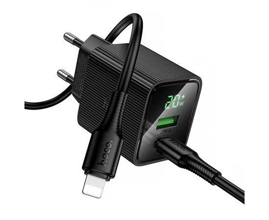 СЗУ Hoco CS83A Excellent with digital display PD20W+QC3.0 (1USB-A/1C) + кабель Type-C to Lightning Black