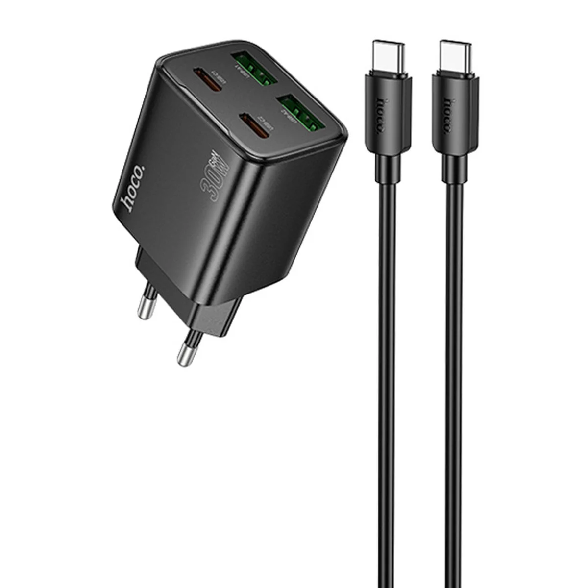 СЗУ Hoco N56 Fundador PD30W four-port (2USB-A/2C) + кабель Type-C to Type-C Black