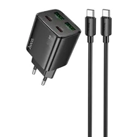 СЗУ Hoco N56 Fundador PD30W four-port (2USB-A/2C) + кабель Type-C to Type-C Black