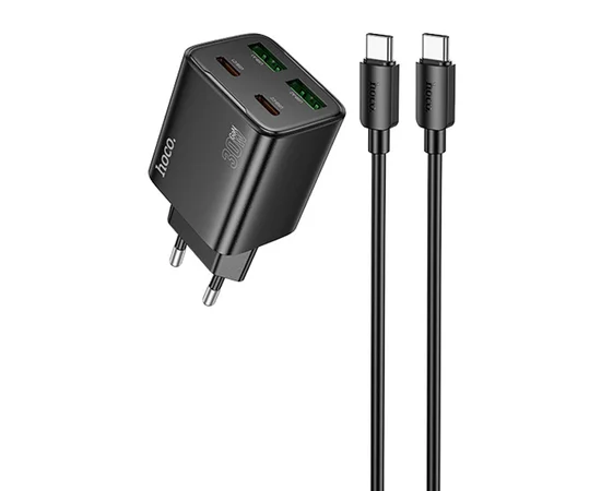 СЗУ Hoco N56 Fundador PD30W four-port (2USB-A/2C) + кабель Type-C to Type-C Black