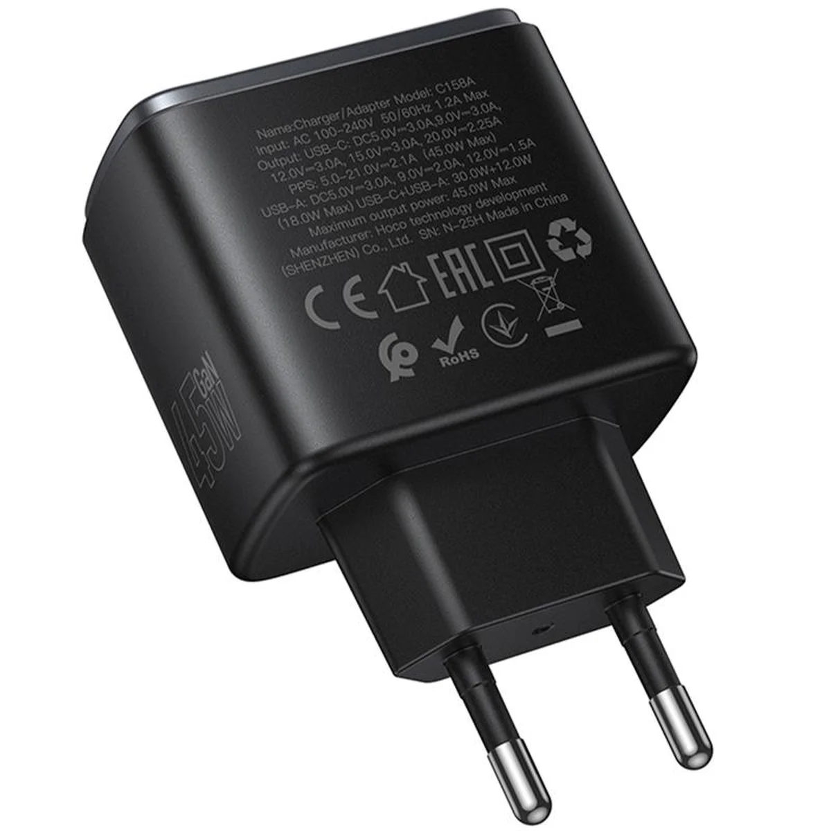 СЗУ Hoco C158A Upgrade PD45W (1USB-A/1C) Black