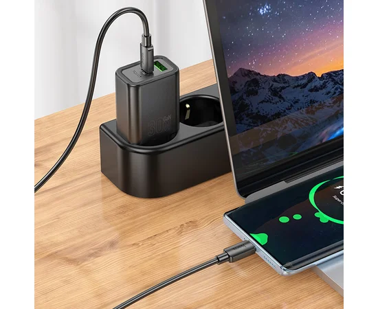 СЗУ Hoco N63 Gentle PD30W+QC3.0 (1USB-A/1C) + кабель Type-C to Lightning Black