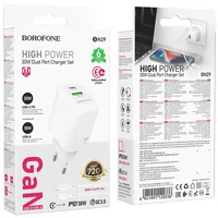 СЗУ Borofone BN29 Fuente PD30W+QC3.0 (1USB-A/1C) + кабель Type-C to Lightning White