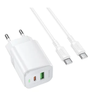 СЗУ Borofone BAS83A Star PD20W+QC3.0 (1USB-A/1C) + кабель Type-C to Type-C White