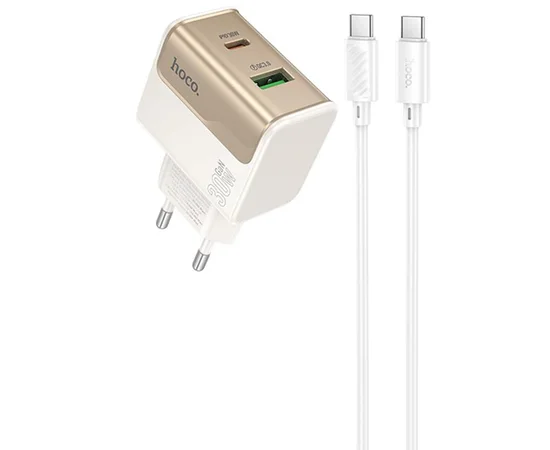 СЗУ Hoco CS73A Star Speed PD30W+QC3.0 (1USB-A/1C) + кабель Type-C to Type-C White