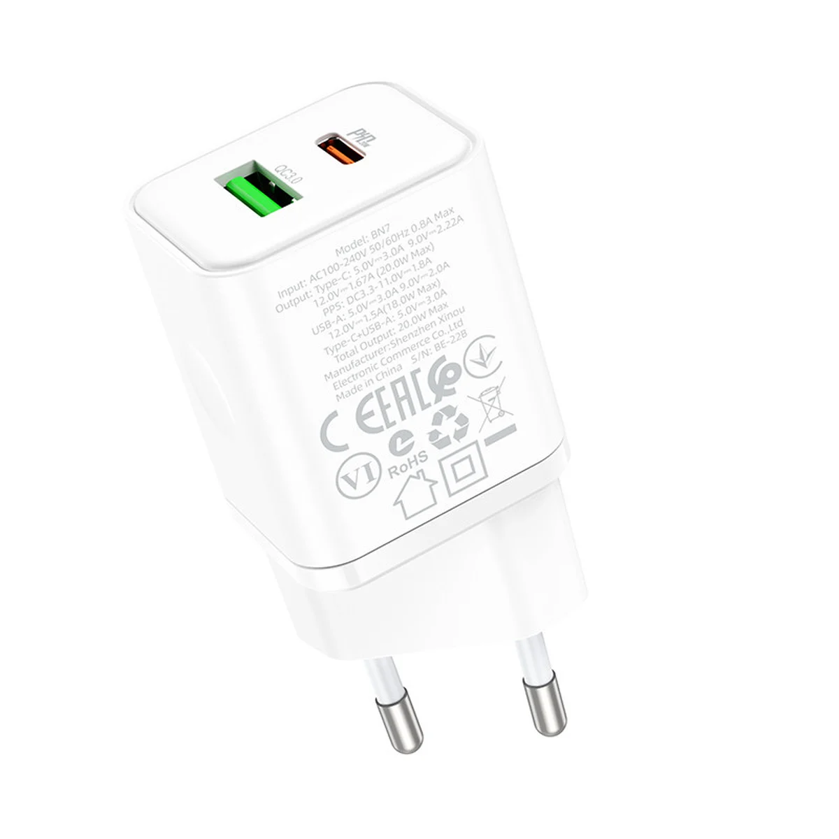 СЗУ Borofone BN7 PD20W+QC3.0 (1USB-A/1C) White