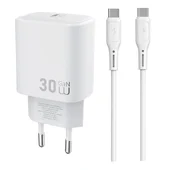 СЗУ WIWU G008 Essen PD30W GaN (1USB-C) + кабель Type-C to Type-C White
