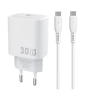 СЗУ WIWU G008 Essen PD30W GaN (1USB-C) + кабель Type-C to Type-C White