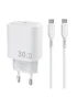 СЗУ WIWU G008 Essen PD30W GaN (1USB-C) + кабель Type-C to Type-C White