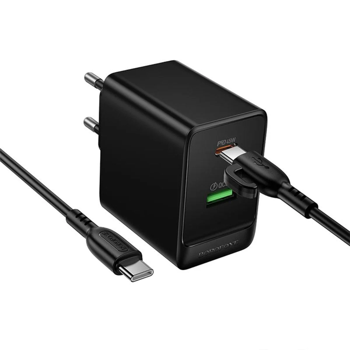 СЗУ Borofone BAS16A Erudite PD45W+QC3.0 (1USB-A/1C) + кабель Type-C to Type-C Black