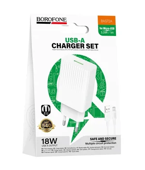 СЗУ Borofone BAS72A Source QC3.0 (1USB-A) + кабель USB to MicroUSB White