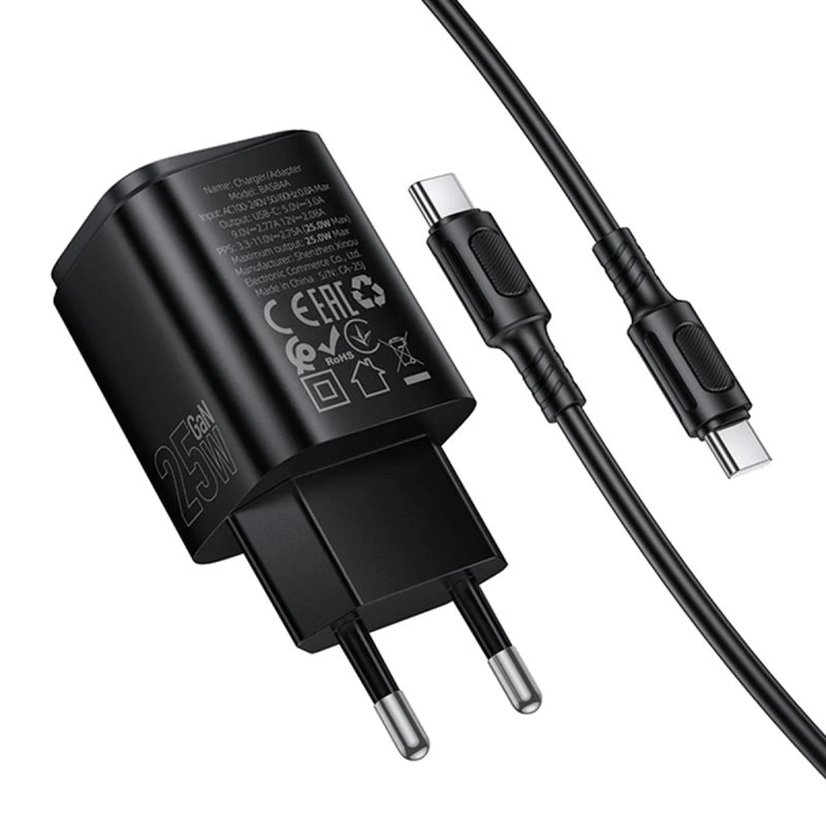 СЗУ Borofone BAS84A Star PD25W (1USB-C) + кабель Type-C to Type-C Black