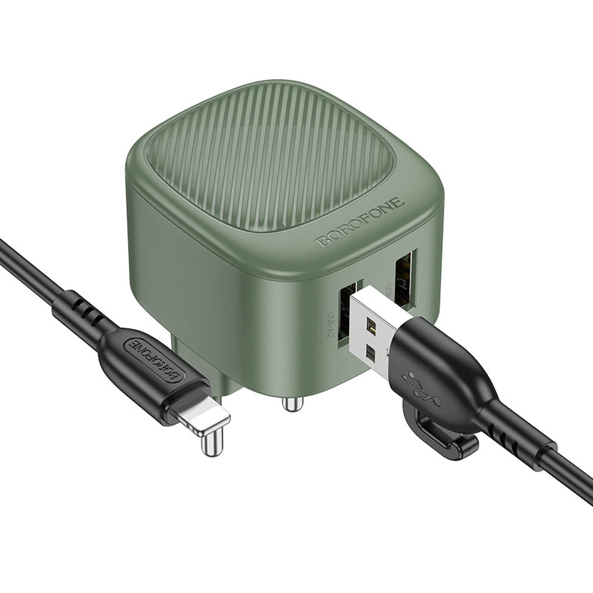СЗУ Borofone BAS21A Special (2A) + Lightning Olive Green
