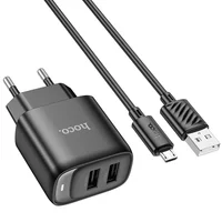 СЗУ Hoco C141A Smart 2.1A (2USB-A) + кабель USB to MicroUSB Black