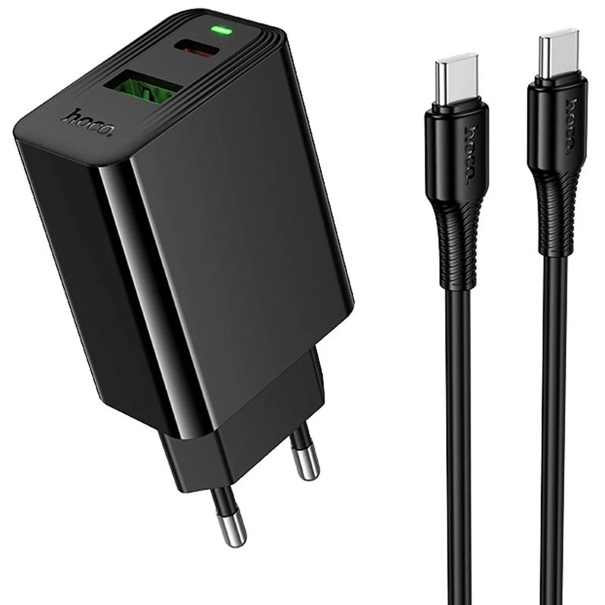 СЗУ Hoco CS94A Leader PD20W+QC3.0 (1USB-A/1C) + кабель Type-C to Type-C Black