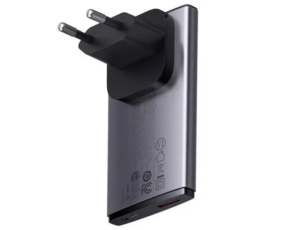 СЗУ Baseus GaN5 Pro Ultra-Slim 65W Type-C+USB + Type-C to Type-C 100W (1m) (CCGP15011) Gray