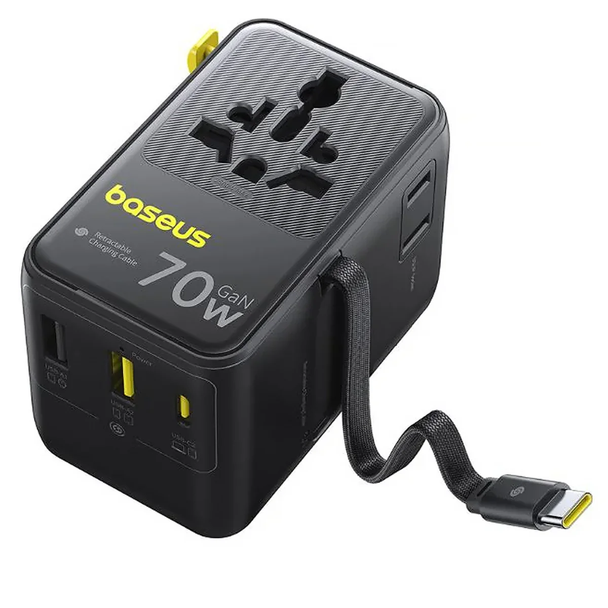 Сетевой универсальный переходник Baseus CG11 70W with retractable cable (2USB-A/3C/1Socket) (E0307E) Cosmic Black