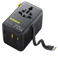 Сетевой универсальный переходник Baseus CG11 70W with retractable cable (2USB-A/3C/1Socket) (E0307E) Cosmic Black