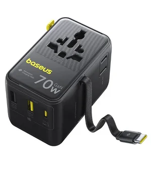 Мережевий універсальний перехідник Baseus CG11 70W with retractable cable (2USB-A/3C/1Socket) (E0307E) Cosmic Black
