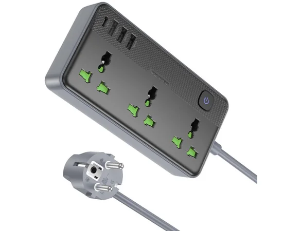 Удлинитель Borofone BAC2A (3USB-A/1C/3xSocket) (1.5m) Black