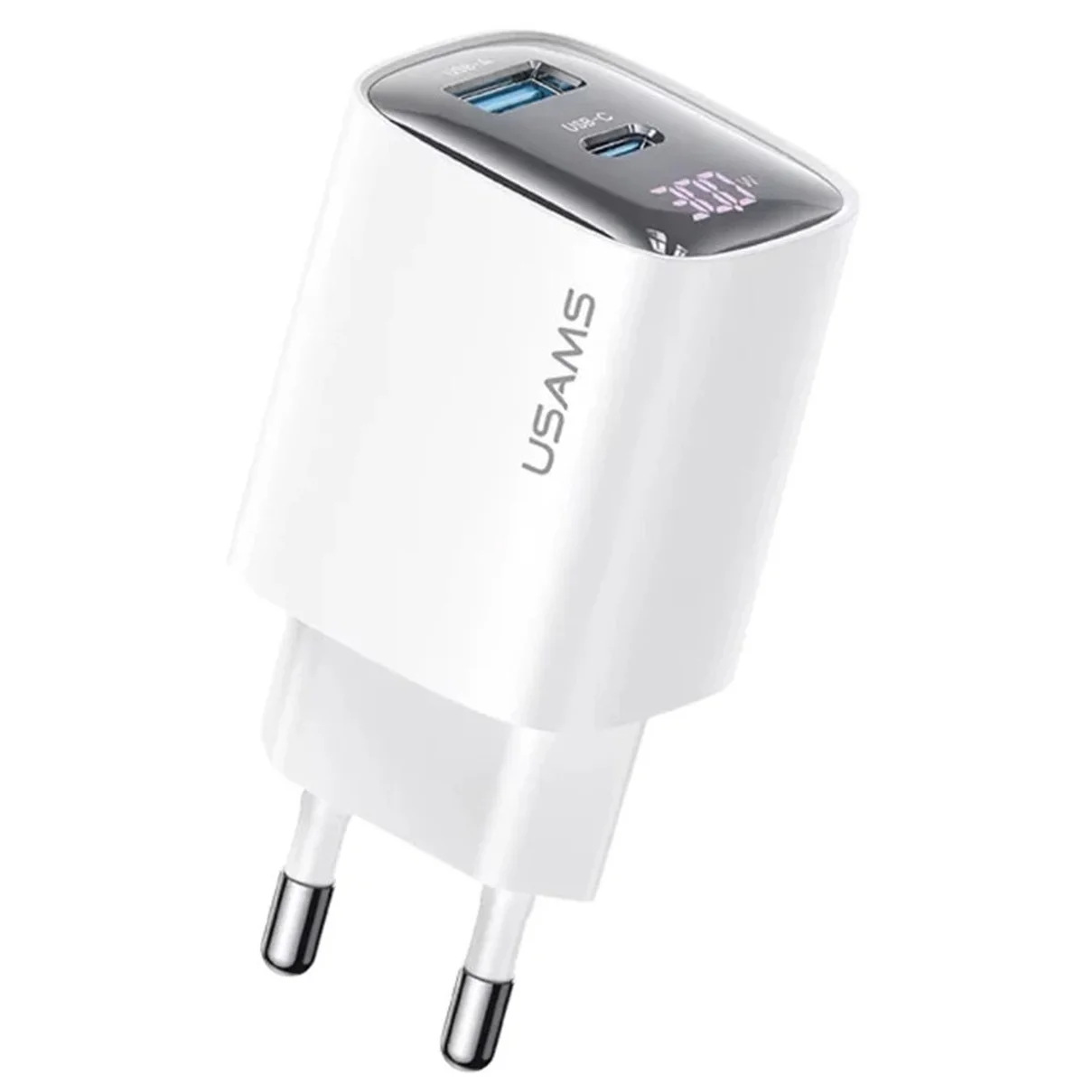 СЗУ Usams US-CC229 GaN Digital Display XC 30W (1USB-A/1C) White
