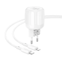 СЗУ Borofone BA94A Lustrous PD30W+QC3.0 (1USB-A/1C) + кабель Type-C to Lightning White