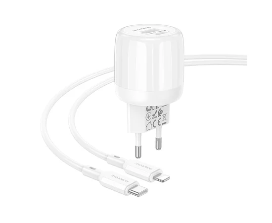 СЗУ Borofone BA94A Lustrous PD30W+QC3.0 (1USB-A/1C) + кабель Type-C to Lightning White