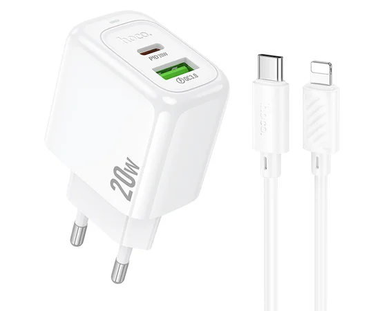 СЗУ Hoco CS54A Surplus PD20W+QC3.0 (1USB-A/1C) + кабель Type-C to Lightning White